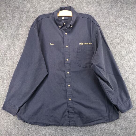Subaru Men's Employee Uniform Long Sleeve Workwear Shirt Blue 2XL Logo - Picture 2 of 16